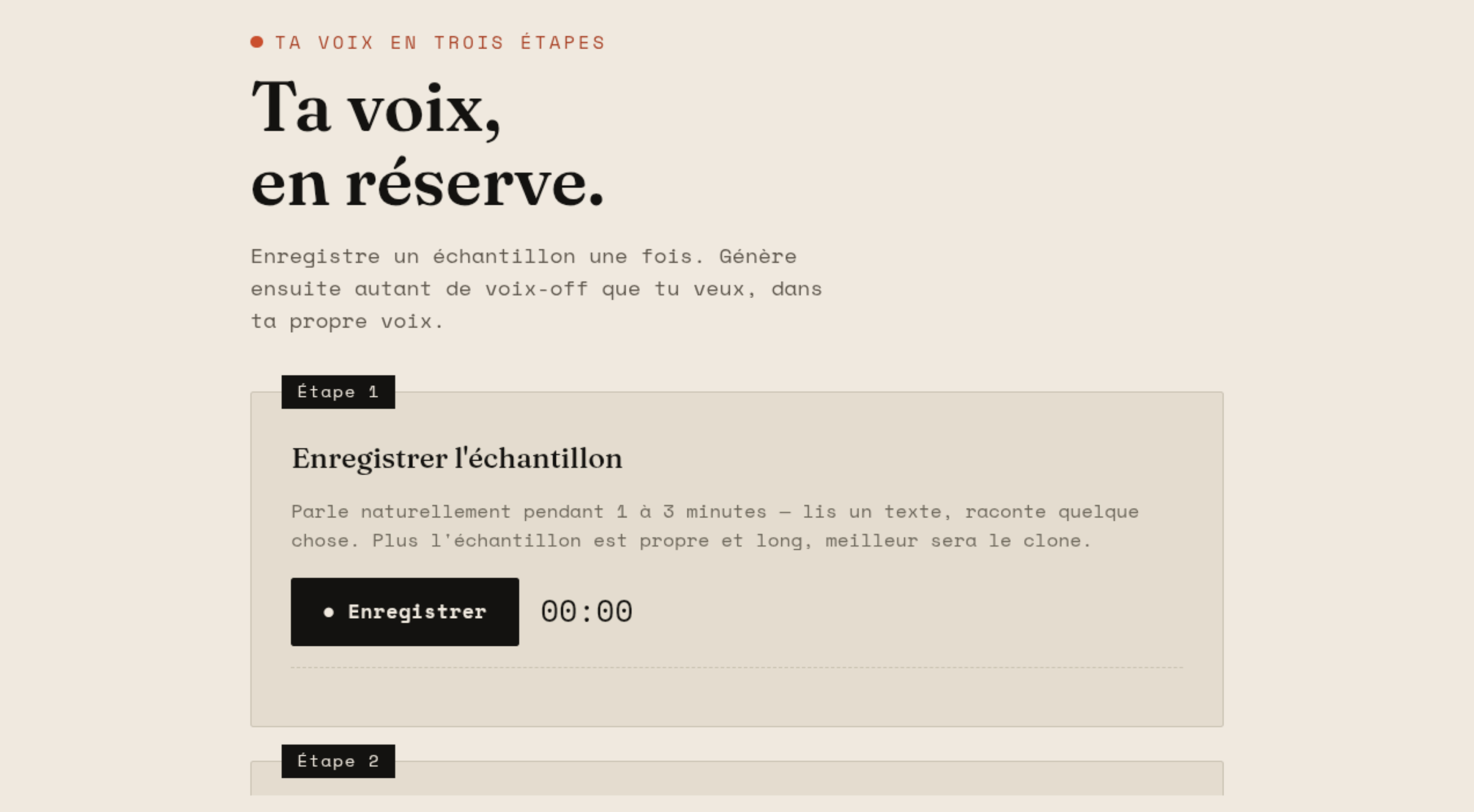 Aperçu du site de clonage vocal